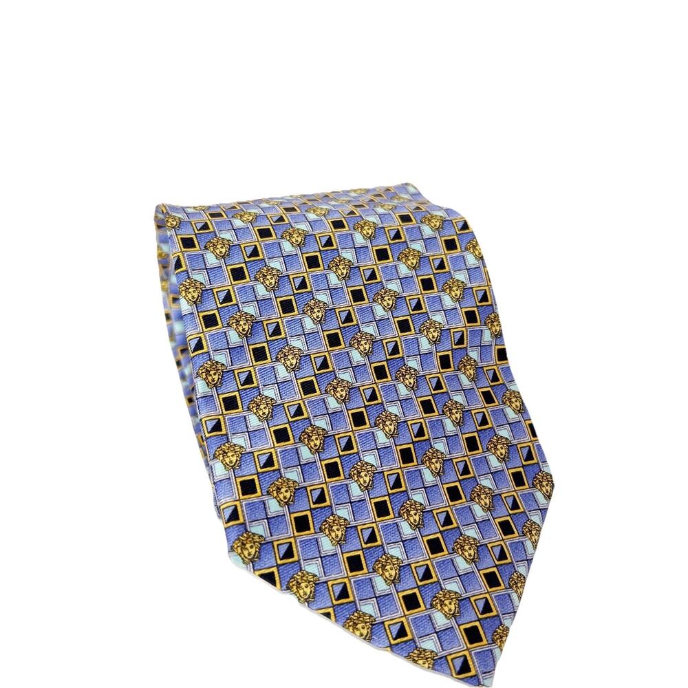 VERSACE logo pattern necktie Blue silk Men's Accessories made in Italy Used